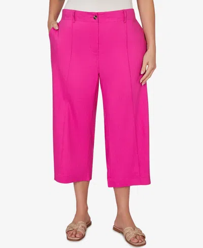 Ruby Rd. Plus Size Stretch Linen Wide-leg Fly-front Capri Pants In Pink