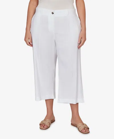 Ruby Rd. Plus Size Stretch Linen Wide-leg Fly-front Capri Pants In White