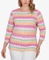 Ruby Rd. Plus Size Stripe Medallion Boat Neck Knit Top In Multi