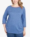 Ruby Rd. Plus Size Stripe Tipped Monotone Textured Top In Blue