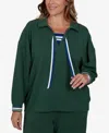Ruby Rd. Plus Size Stripe Trim Drawstring Pullover Top In Fern