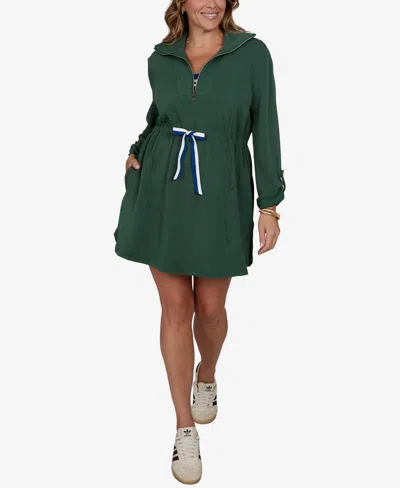 Ruby Rd. Plus Size Stripe Trim Drawstring Waist Dress In Green