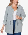 Ruby Rd. Plus Size Striped Anorak Snap Front Jacket In Blue
