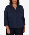 Ruby Rd. Plus Size Striped Roll-tab Button-front Blouse In Navy