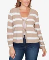 Ruby Rd. Plus Size Striped Tie Front Cardigan Sweater In Neutral