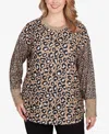 Ruby Rd. Plus Size Sweater Trimmed Cozy Animal Print Top In Animal Print