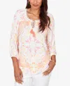 Ruby Rd. Plus Size Tapestry Print Drawstring Peasant Top In Pink