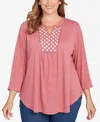 Ruby Rd. Plus Size Textured Knit Embellished Top In Red