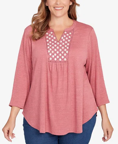 Ruby Rd. Plus Size Textured Knit Embellished Top In Red