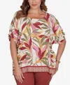 Ruby Rd. Plus Size Textured Leaf Print Short-sleeve Top In Multi