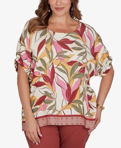 Ruby Rd. Plus Size Textured Leaf Print Short-sleeve Top In Multi