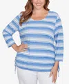 Ruby Rd. Plus Size Textured Stripe Drawstring Top