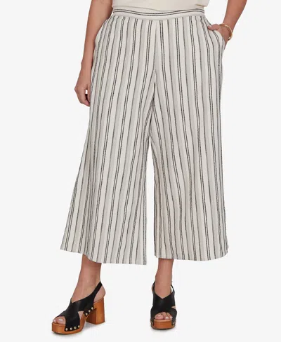 Ruby Rd. Plus Size Textured Stripe Elastic Waist Cropped Pants In Multi