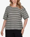 Ruby Rd. Plus Size Textured Stripe Fringe Sleeve T-shirt In Multi