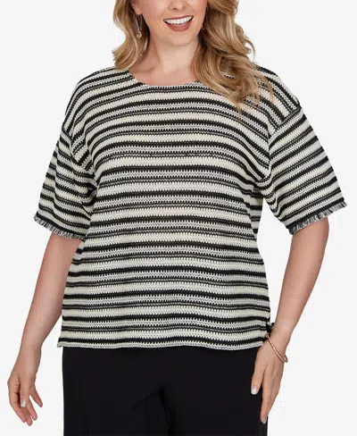Ruby Rd. Plus Size Textured Stripe Fringe Sleeve T-shirt In Multi