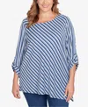 Ruby Rd. Plus Size Textured Stripe Roll Tab Sleeve Top