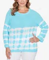 Ruby Rd. Plus Size Tie Dye Cotton Raglan Sweater In Blue