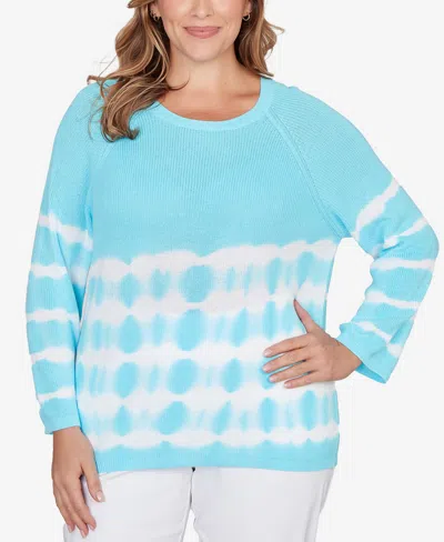Ruby Rd. Plus Size Tie Dye Cotton Raglan Sweater In Blue