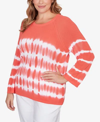 Ruby Rd. Plus Size Tie Dye Cotton Raglan Sweater In Red