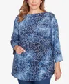 Ruby Rd. Plus Size Tie Dye Scroll Floral Top In Purple