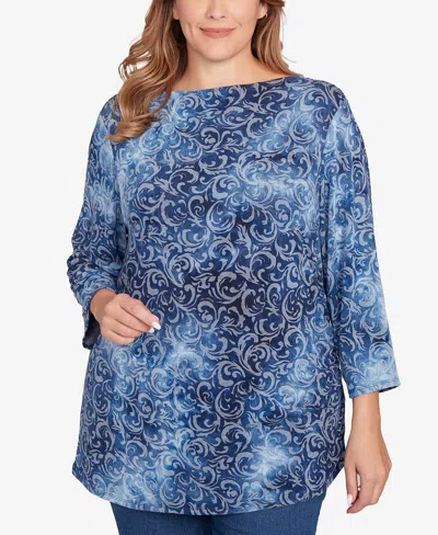 Ruby Rd. Plus Size Tie Dye Scroll Floral Top In Purple