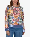 Ruby Rd. Plus Size Tipped Floral Lightweight Sweater In Ivory Multi