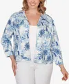 Ruby Rd. Plus Size Toile Print Trademark Denim Jacket In Blue