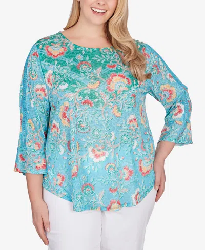 Ruby Rd. Plus Size Triopical Chevron Lace Sleeve Top In Parrot Multi