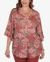 Ruby Rd. Plus Size Tropical Floral Burnout Split Neck Top In Brown