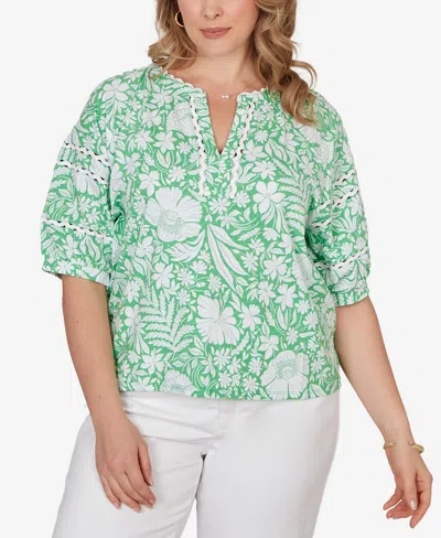 Ruby Rd. Plus Size Tropical Floral Trim Knit Top