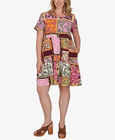 Ruby Rd. Plus Size Tropical Patchwork Pocket Dress In Multi