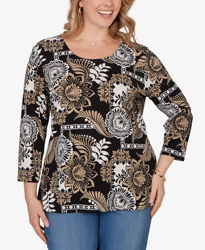 Ruby Rd. Plus Size Tropical Patchwork Scoop Neck Knit Top In Multi