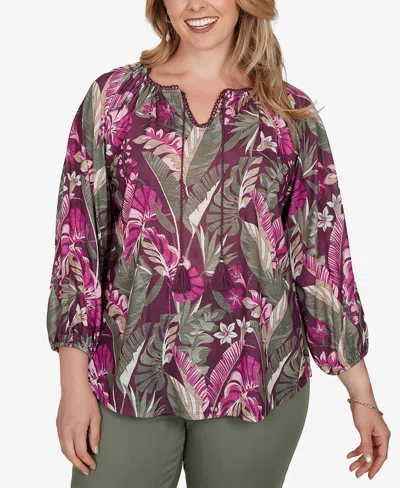 Ruby Rd. Plus Size Tropical Print Knit Tassel Top In Multi