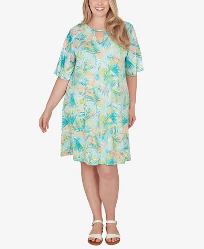 Ruby Rd. Plus Size Tropical Puff Print Dress In Clear Blue Multi
