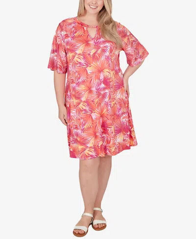 Ruby Rd. Plus Size Tropical Puff Print Dress In Raspberry Multi