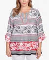 Ruby Rd. Plus Size Tropical Stripe Puff Print Top