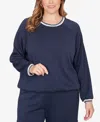Ruby Rd. Plus Size Ultra Knit Bubble Hem Pullover Top In Blue