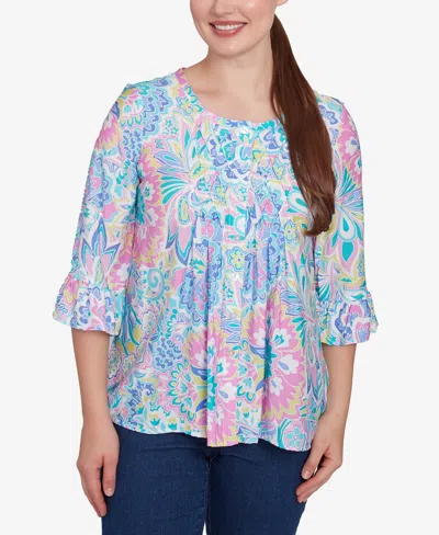 Ruby Rd. Plus Size Utopian Floral Silky Button Front Top