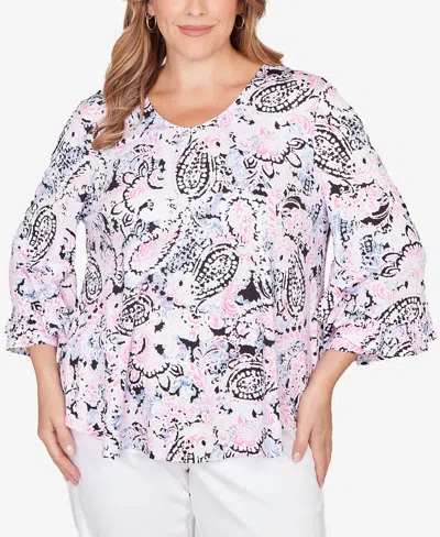 Ruby Rd. Plus Size V-neck Paisley Ruffle Sleeve Knit Top In Multi