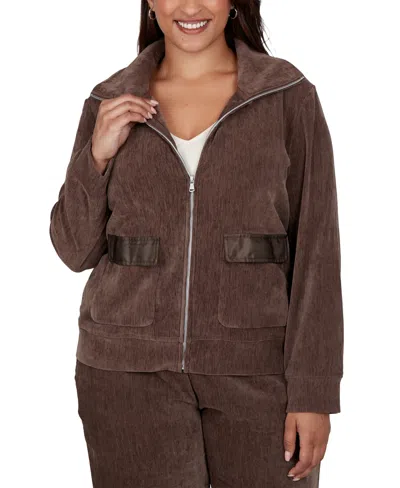 Ruby Rd. Plus Size Velveteen Corduroy Long-sleeve Collared Jacket In Black