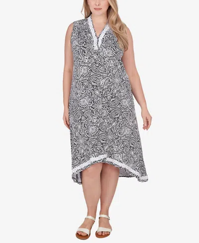 Ruby Rd. Plus Size Vines Puff Print Dress In Black,white