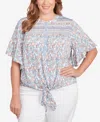 Ruby Rd. Plus Size Vintage Floral Tie Front Henley Top