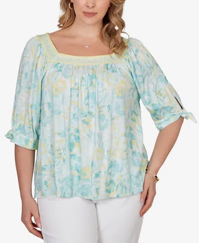 Ruby Rd. Plus Size Watercolor Floral Square Neck Top In Multi