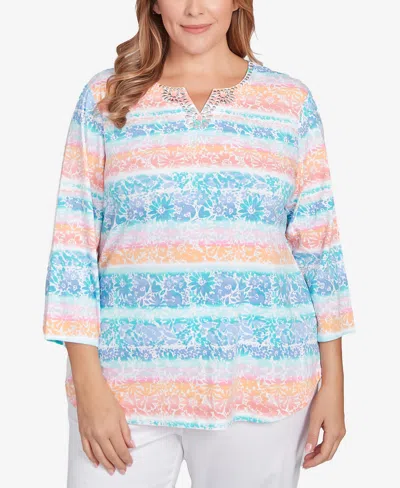 Ruby Rd. Plus Size Watercolor Stripe Print Top