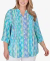 RUBY RD. PLUS SIZE WOVEN SILKY GAUZE STRIPE BUTTON FRONT TOP