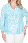 Ruby Rd. Ruby Rd Print Collared Top In Blue