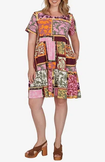 Ruby Rd. Ruby Rd Print Tiered Knit Dress In Grape Wine Multi