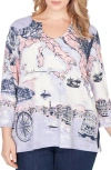 Ruby Rd. Plus Size Mediterranean Scenic Print Cotton Top In Purple