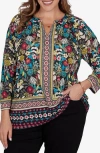 Ruby Rd. Ruby Rd Printed Slub Jersey Top In Black Multi
