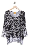Ruby Rd. Ruby Rd Puff Print Bell Sleeve Top In Black/white